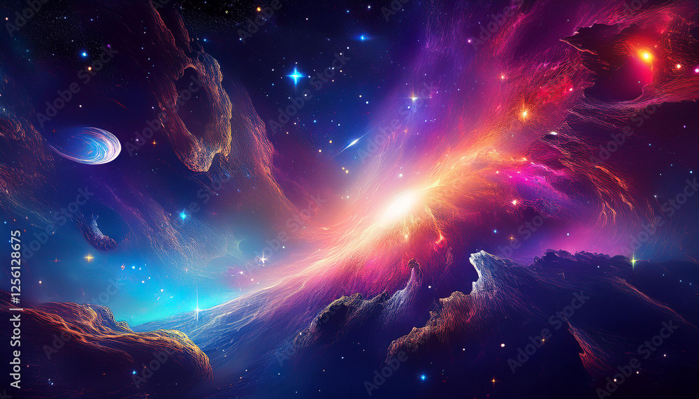 Wall mural digital space abstract image poster with galaxy and nebula