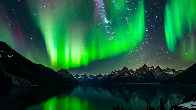 Scenic multicolored Aurora borealis Northern Lights in the northern hemisphere's night sky