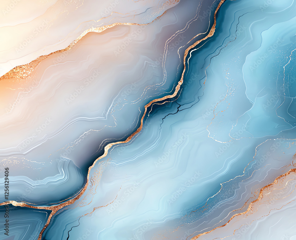 Aufkleber stunning abstract design featuring flowing blue and gold patterns, creating serene and elegant atmos