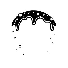 Symmetrical black arching black graphic with white, bubbly bubbles, and a dripping effect.