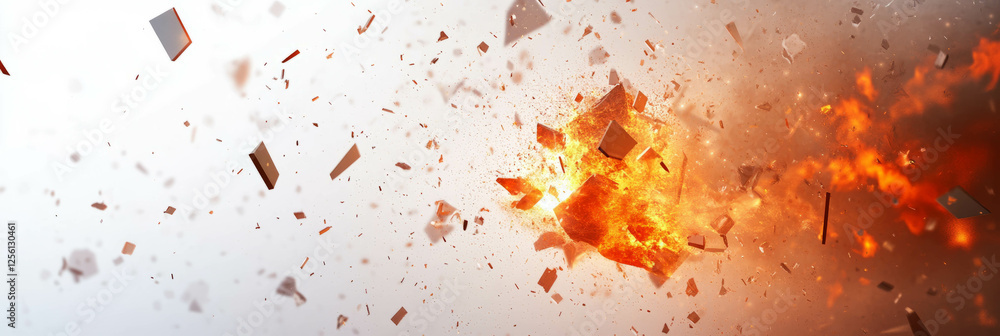 Poster dynamic explosion of shapes and lines creating a powerful visual effect on a bright background