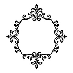 Intricate Ornamental Border in Black and White with a Floral, Swirls, and Foliage Design Elements.