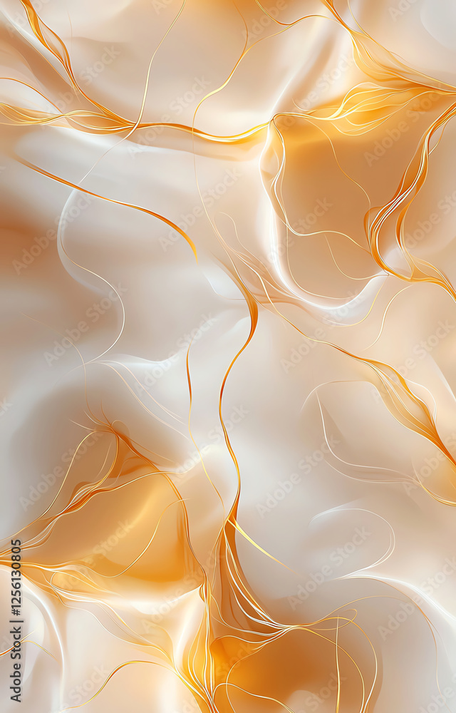 Poster smooth abstract background featuring flowing waves of white and orange hues, creating sense of warmt