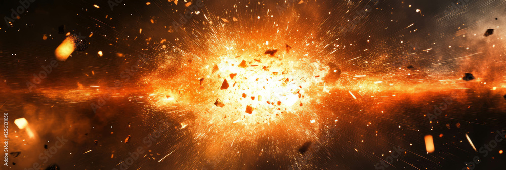 Poster explosive starburst pattern showcasing dynamic energy and fragmented forceful lines
