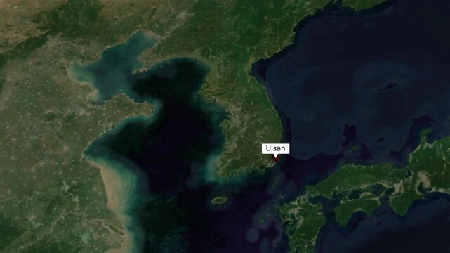 Ulsan Map Animation Showcasing Key Locations and Landmarks of South Korea's Industrial Hub
