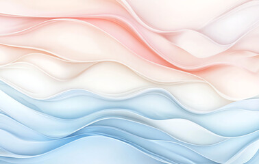 Fototapeta premium Soft waves in pastel pink, blue, and cream create serene background. gentle curves evoke sense of calm and tranquility, perfect for various design projects