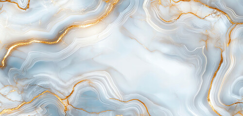 Obraz premium panoramic view of abstract marble pattern featuring soft blue tones and elegant golden veins, creating serene and luxurious atmosphere