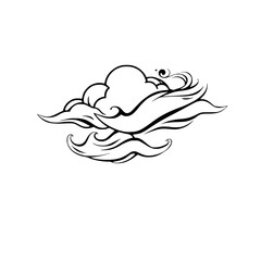 Stylized Cloud Illustration: Black and White Cloud, Cloud, Line Art, Minimalist, Silhouette, Cloudscape, Simple, Design, Ink, Drawing, Shape,