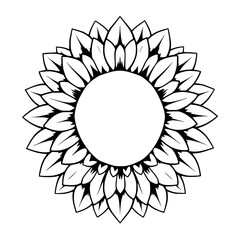 Monochrome Sunflower Line Art in Floral Composition, illustrating an abstract, botanical, organic pattern, on white background.