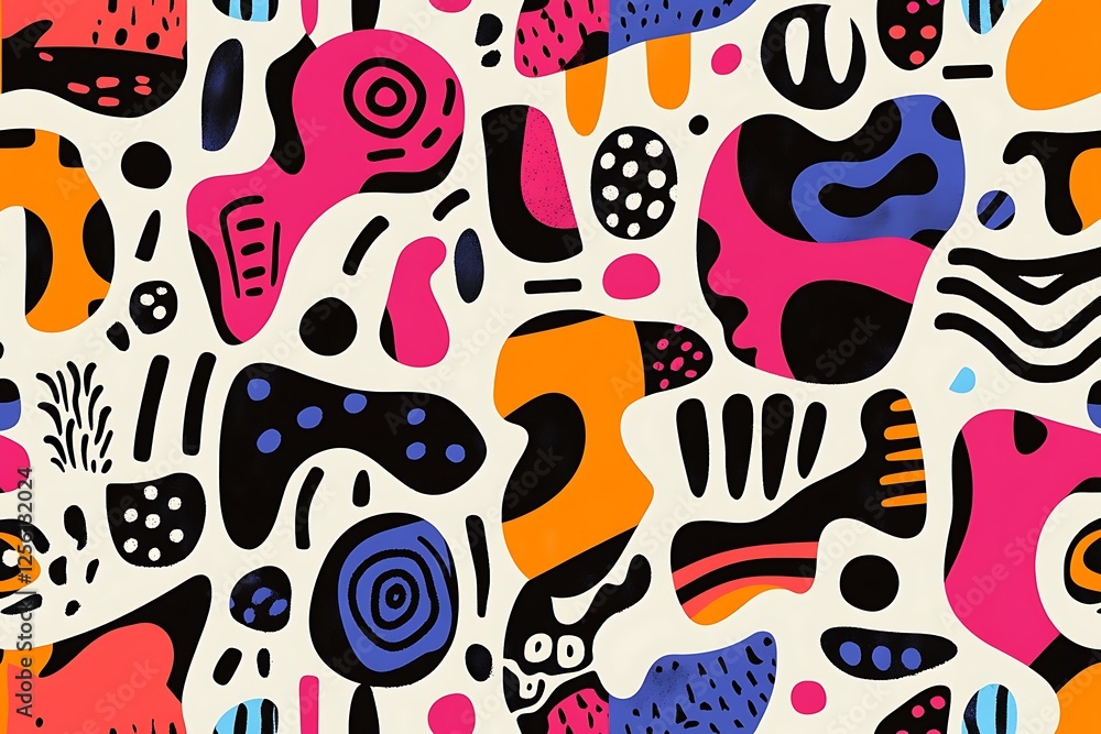 Poster vibrant abstract seamless pattern with bold shapes and colors.