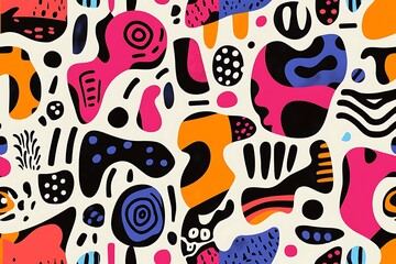 Vibrant abstract seamless pattern with bold shapes and colors.