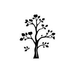 Silhouette of a minimalist, black tree with leaves against a white background.