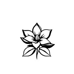 Bold monochrome drawing of a stylized flower, isolated on a white background.