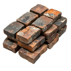 Old broken brown brick isolated on transparent background