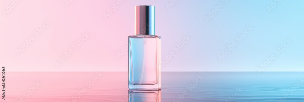 Aufkleber sleek cosmetic bottle on reflective surface with pastel tones and blank space for custom branding. g