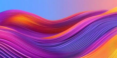 This digital abstract artwork is a mesmerizing display of flowing, wave-like patterns in vibrant hues of purple, magenta, and orange. 