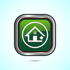 Home care icon design illustration, House care logo icon, Green color square button design
