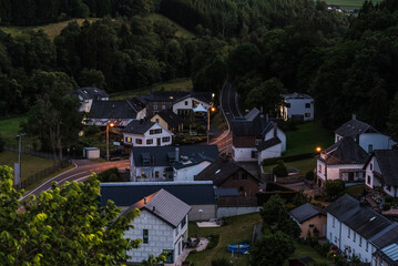 Panoramic view over the village of Burg-Reuland in East-Belgium at night