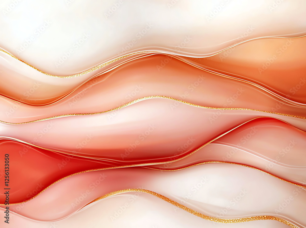 Aufkleber abstract background featuring fluid art with soft waves in shades of red and peach, accented by gold