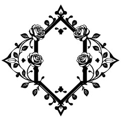 Black and White Gothic-Inspired Frame with Roses and Leafy Vines © MatandSterre