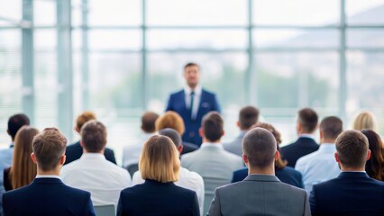 Obraz premium Professional Business Presentation with Audience Attentively Listening During Conference Event
