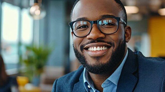 black African young businessman smiling at city street