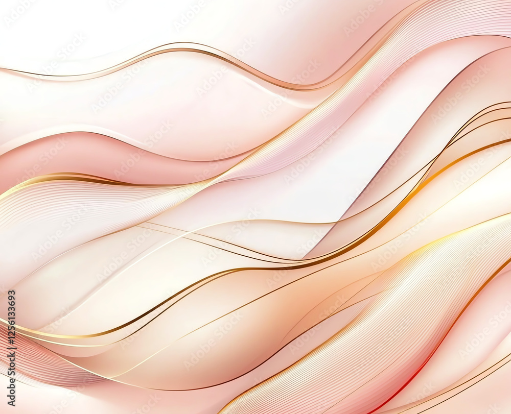 Poster soft abstract background in pink and gold tones with flowing lines, creating serene and elegant atmo