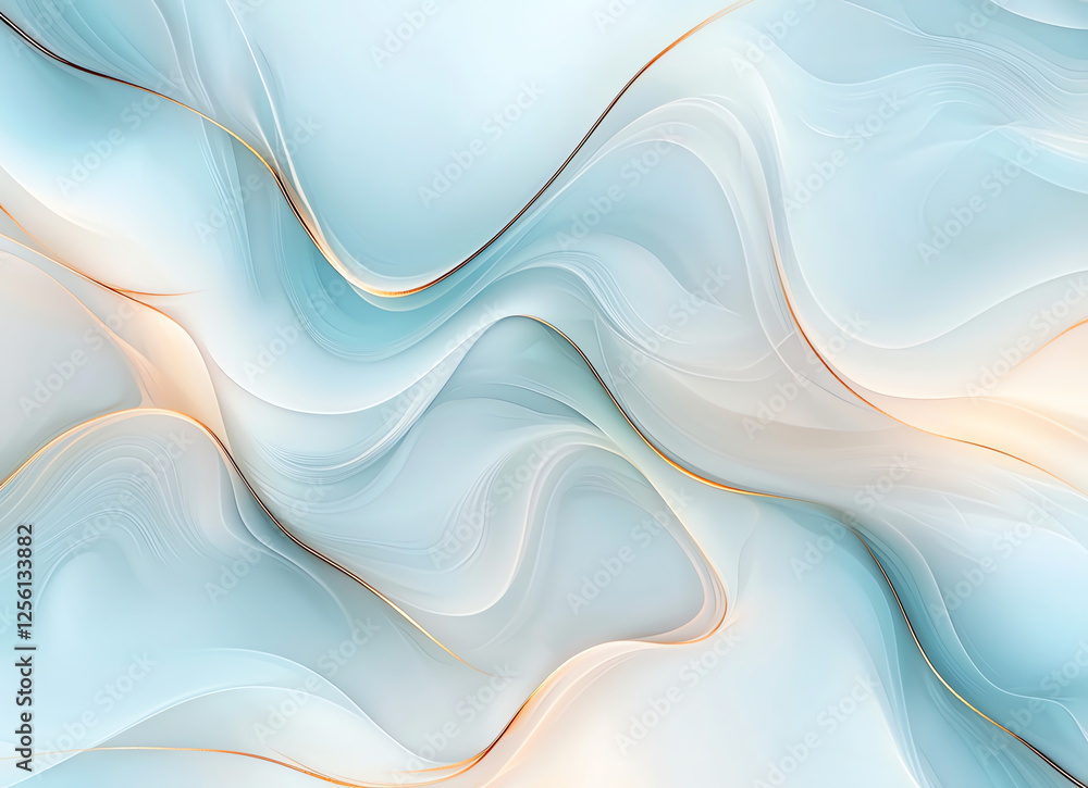 Poster luxurious abstract background featuring flowing waves in soft blue and cream tones, creating serene 
