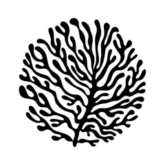 Abstract corals silhouette. Black underwater coral reef plant, ocean sea algae and seaweed icon, aquarium decorative element flat contemporary style. Vector illustration