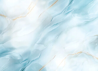 Abstract background with blue and white marble pattern, featuring soft waves and delicate gold accents, creating serene and elegant atmosphere