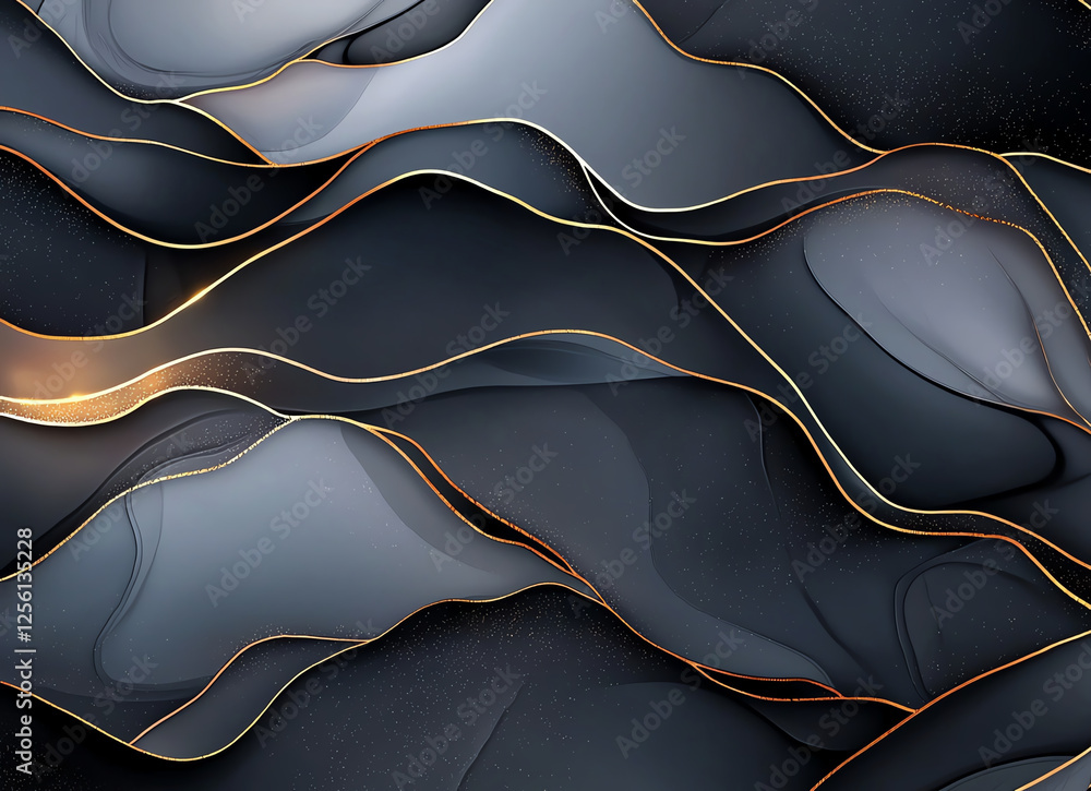Poster abstract background with flowing lines in shades of gray and gold, creating modern and elegant desig