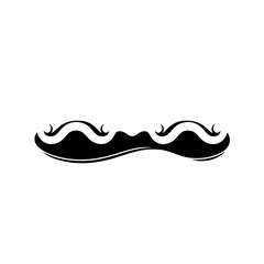 Elegant minimalist mustache design, bold black and white graphic with a symmetrical, swirling pattern against a white background.