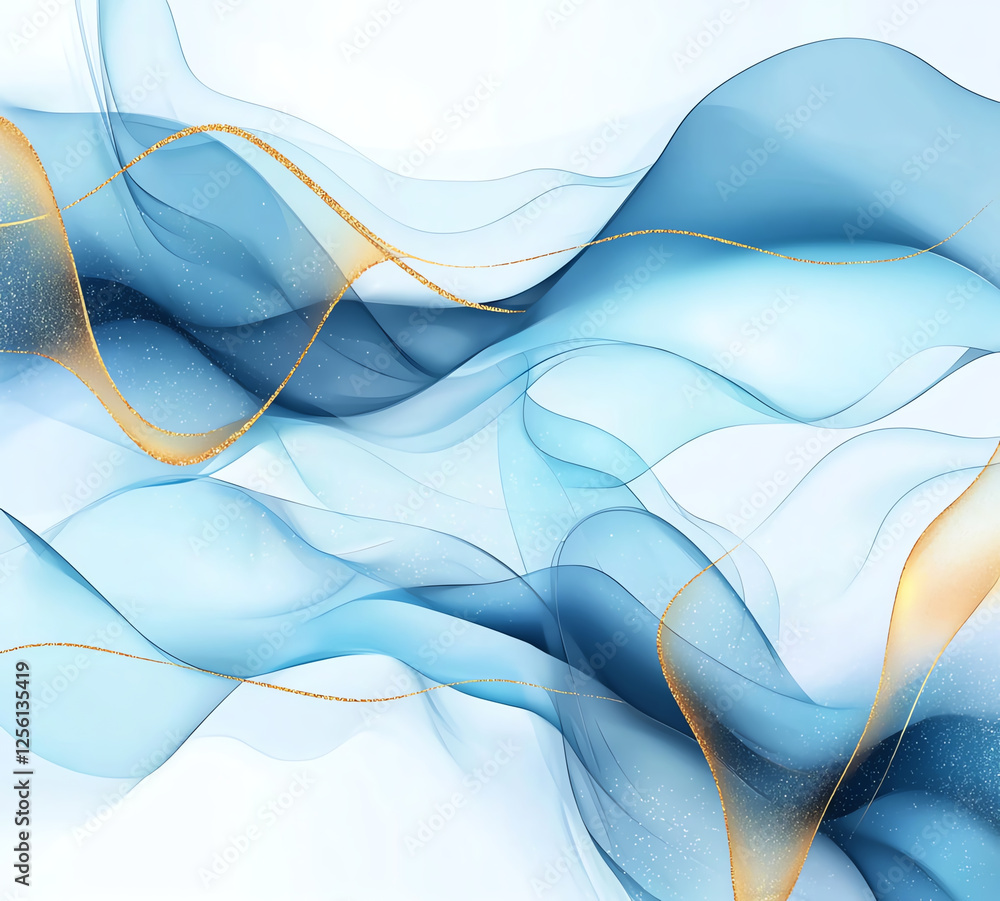 Aufkleber abstract background with blue and gold lines, flowing waves, and soft textures create serene and ele