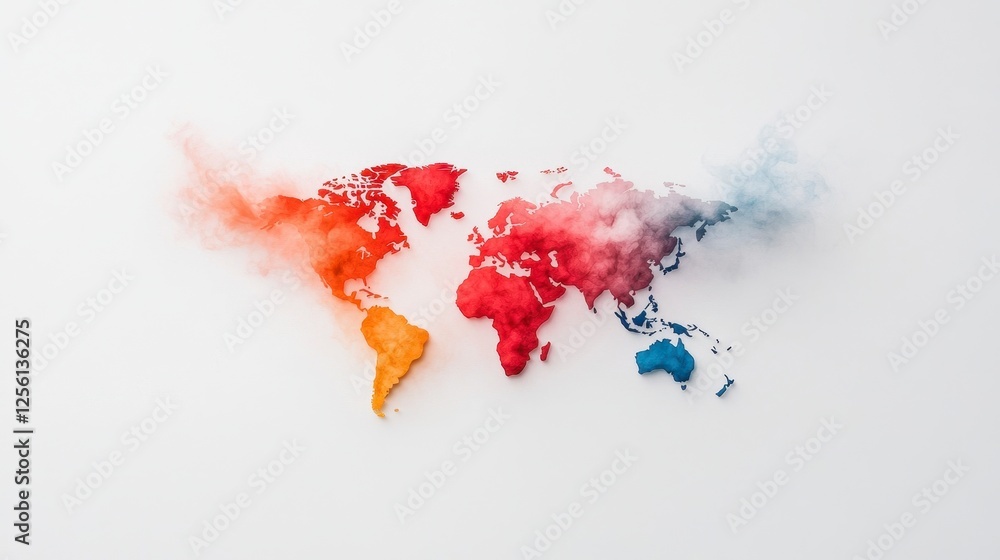 Poster colorful pixelated world map design with various colors and geometric shapes