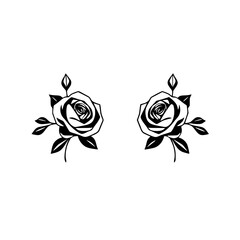 Symmetrical, Minimalist, Black and White, Floral Study of Two Roses in Silhouette, Showing Realistic Detail.
