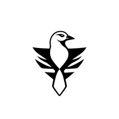 Sleek Black and White Bird Logo: Modern Illustration of a Bird in Flight with Detailed Wings and Abstract Design.