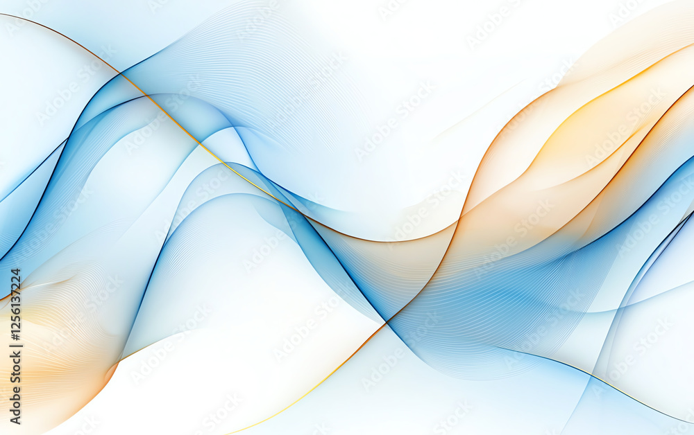 Poster abstract background with fluid wave like shapes in blue and orange tones, creating sense of movement