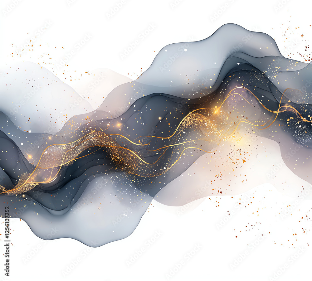 Poster abstract background with golden line art in shades of gray and gold, featuring flowing waves and spa