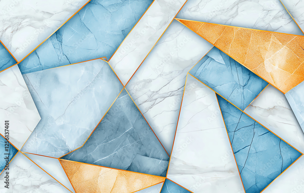 Poster abstract background featuring blend of blue and golden marble textures, creating modern and elegant 