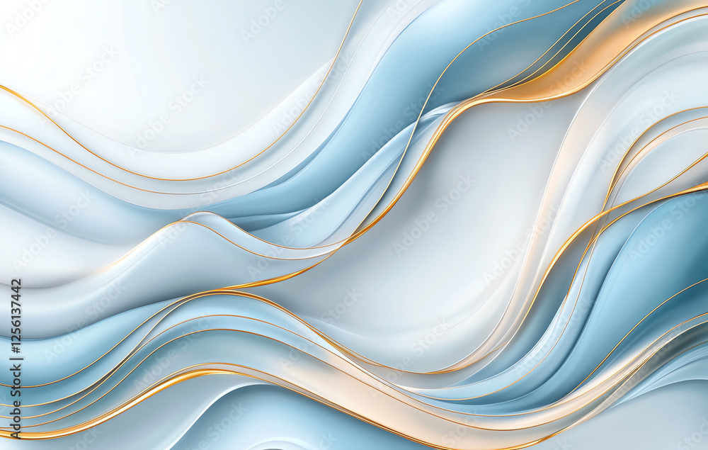 Aufkleber abstract background with flowing blue and white waves, accented by golden lines, creating serene and