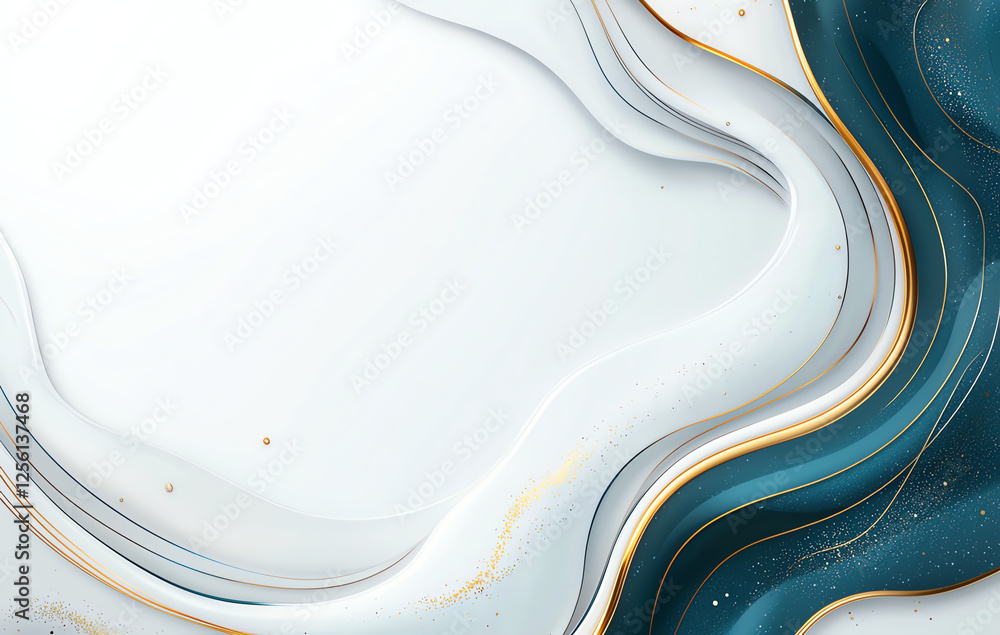 Poster abstract background with flowing lines in gold and blue tones, creating serene and elegant atmospher