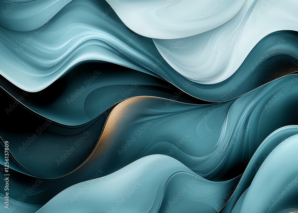 Poster abstract background with swirling patterns in teal and white tones, creating fluid and dynamic visua