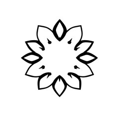 Black and white circular flower-like design on a white background.