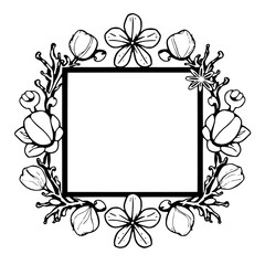 Floral square frame and flourishes on white background.