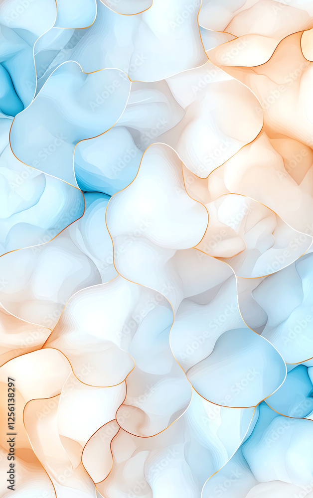 Poster soft blue and orange abstract waves create serene and calming background, perfect for various design