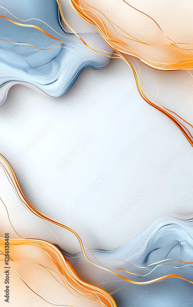 Poster abstract blue and gold marble background with flowing lines creates serene and elegant atmosphere. p