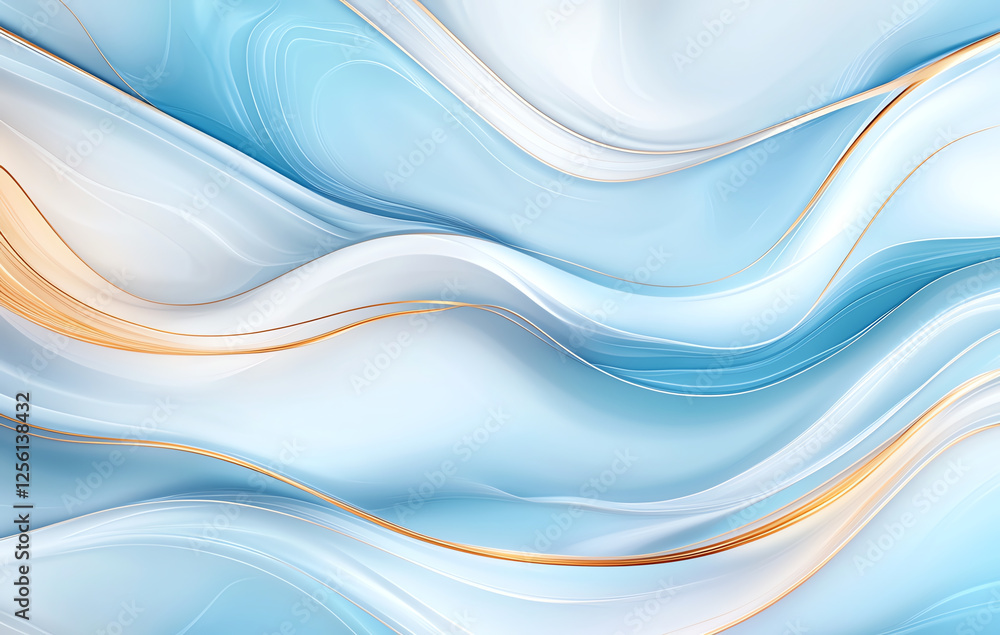 Poster abstract blue and gold marble texture background with flowing waves, creating serene and elegant atm