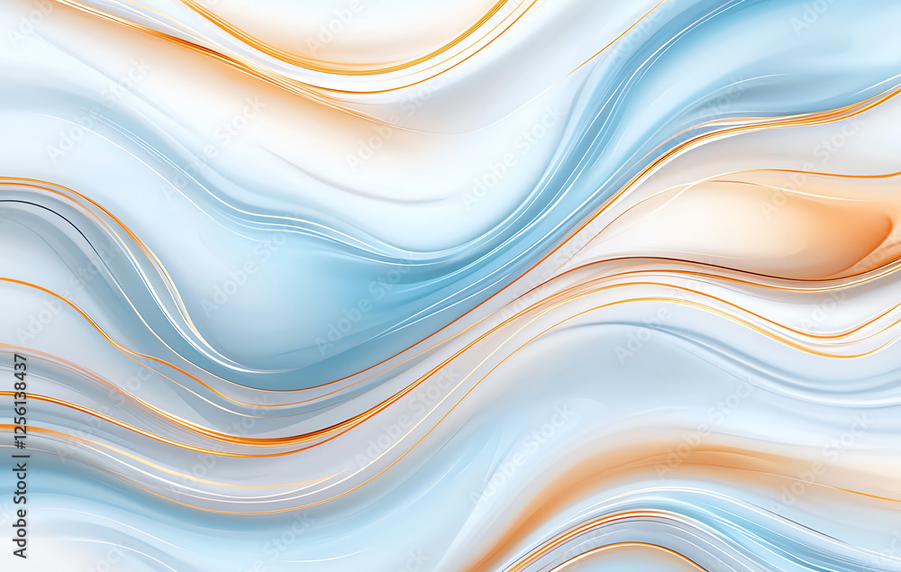 Poster abstract blue and gold marble texture background with flowing waves, creating serene and elegant atm