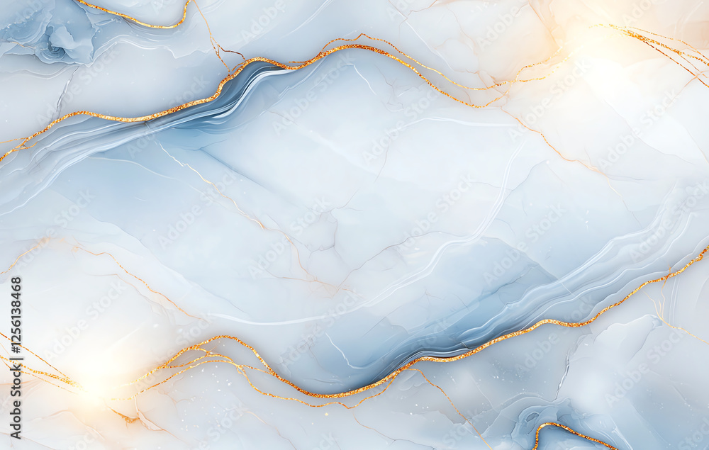 Poster elegant blue and gold marble texture background with flowing patterns, creating serene and luxurious