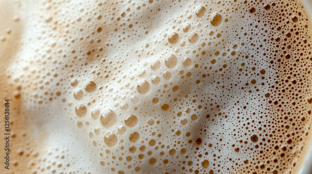 Poster close-up view of creamy coffee foam with bubbling texture patterns